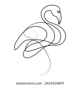 Continuous single line drawing black icon of flamingo Outline vector art.