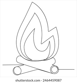 Continuous single line drawing of bonfire outline vector illustration and editable stroke