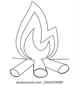 Continuous single line drawing of bonfire outline vector illustration and editable stroke