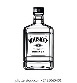 Dibujo continuo de una sola línea. Una botella de whisky. Ilustración vectorial.