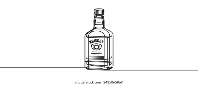 Continuous single line drawing. A bottle of whiskey. Vector illustration.