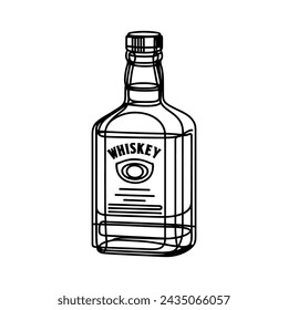 Continuous single line drawing. A bottle of whiskey. Vector illustration.
