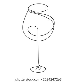 Continuous single line drawing of a bottle of wine and a glass. Hand-drawn one line picture of a silhouette. Minimalist line art.Champagne glass in human hand in continuous line art drawing style.
