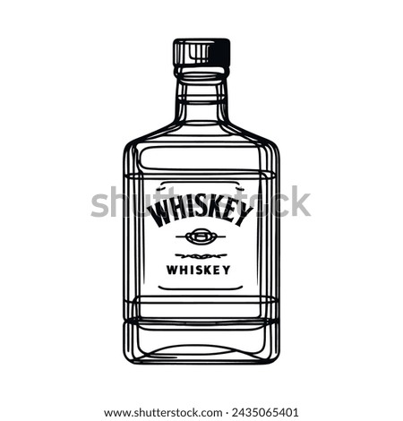 Continuous single line drawing. A bottle of whiskey. Vector illustration.