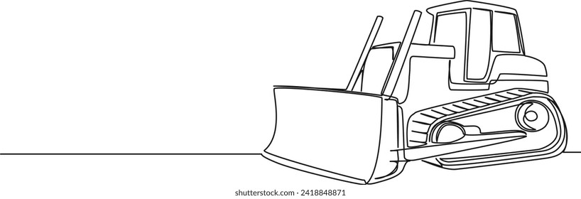 continuous single line drawing of bulldozer, construction machinery line art vector illustration