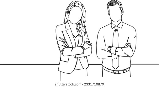 continuous single line drawing of business people, businesswoman and businessman line art vector illustration