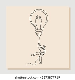 Kontinuierliches Zeichnen von Geschäftsleuten mit Ideenschmuck. Vektorgrafik einer Leitlinie von intelligenten und erfolgreichen Menschen.