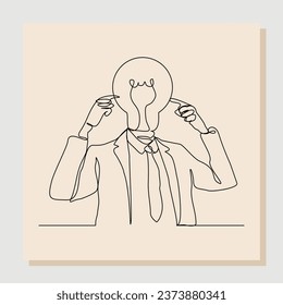 Continuous single line drawing business man with idea bulb head. Vector illustration one line sketch hand drawn of smart and success people