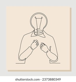 Continuous single line drawing business man with idea bulb head. Vector illustration one line sketch hand drawn of smart and success people
