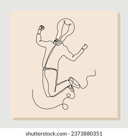 Empresario de dibujo de línea única continua con cabeza de bulbo de idea. Ilustración vectorial de una línea dibujada a mano por personas inteligentes y exitosas