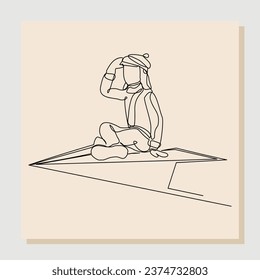 Continuous single line drawing of business woman ride paper plane to reach business achievement growth goal successful. Vector illustration one line sketch art concept