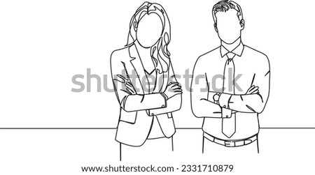 continuous single line drawing of business people, businesswoman and businessman line art vector illustration