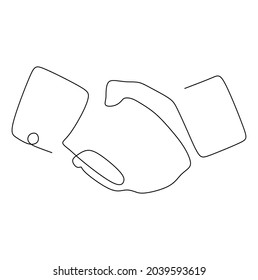 Kontinuierliche Zeichnung von Geschäftsleuten Handschlag, um ein Geschäft zu machen. Handshaking von Geschäftspartnern aus einer Hand. Vektorgrafik.