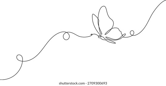 continuous single line drawing of a butterfly, line art vector illustration