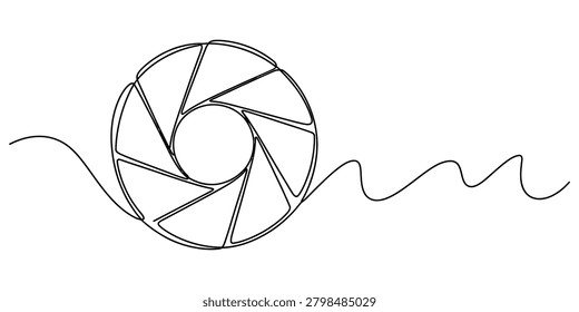 Continuous single line drawing of a camera shutter aperture lens symbol Vector, illustration