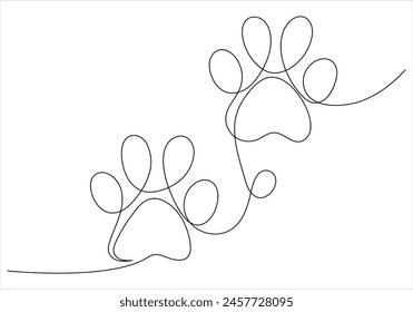 
Continuous single line drawing of cat or dog paw footprints. vector illustration 