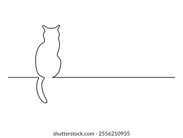 Continuous single line drawing of cat. Cat one line art vector illustration