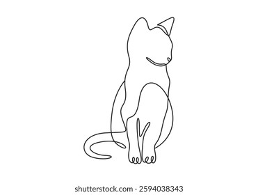 Continuous single line drawing of cat kitten. Cute Cat single line art. Graphic vector illustration