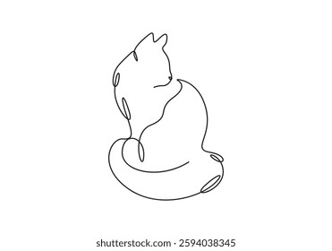 Continuous single line drawing of cat kitten. Cute Cat single line art. Graphic vector illustration