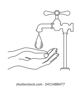Continuous single line drawing catches water dropping on hand of world water day concept vector illustration graphic design