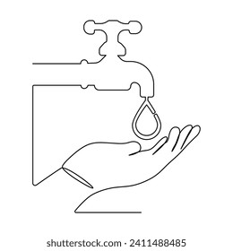Dibujo continuo de una sola línea captura el agua que cae en la mano del concepto de día mundial del agua ilustración vectorial diseño gráfico