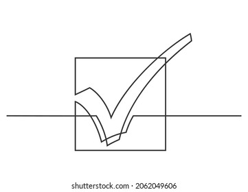Continuous single line drawing of a check mark inside a square. Vector illustration