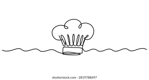 Continuous single line drawing of a chef hat symbol representing cooking and culinary arts for restaurant business Vector, illustration