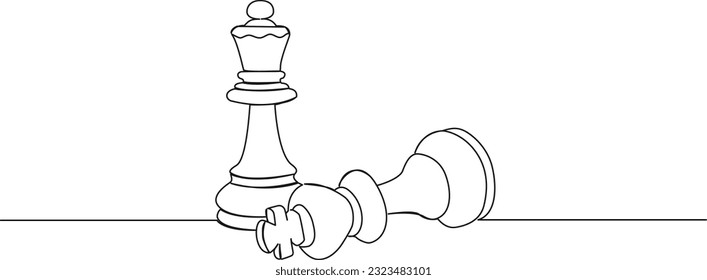 continuous single line drawing of chessmen, checkmate concept line art vector illustration