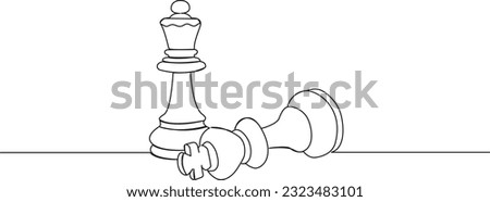 continuous single line drawing of chessmen, checkmate concept line art vector illustration