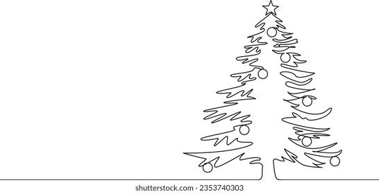 continuous single line drawing of christmas tree, line art vector illustration