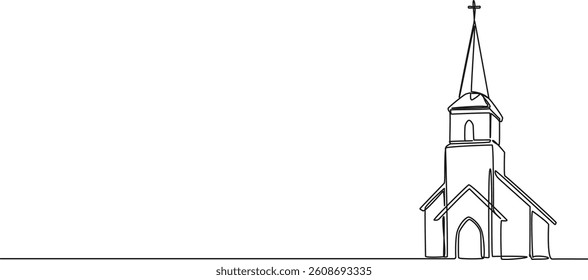 continuous single line drawing of a church building, line art vector illustration