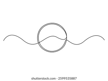 Continuous single line drawing of a circle. Outline of a round frame on a white background. Graphic illustration 