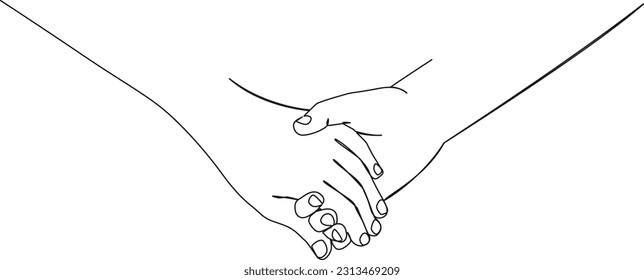 continuous single line drawing close-up of couple holding hands, line art vector illustration