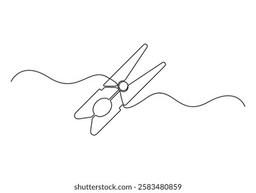 continuous single line drawing of clothespins. One line drawing. Wooden clothespin in one continuous line drawing. Clothesline with pin and peg different forms for photo album and laundry web design c