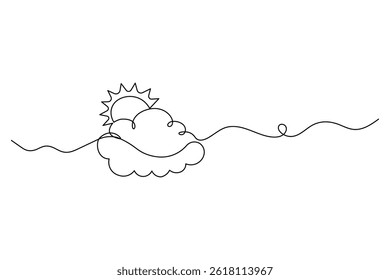 Continuous single line drawing of clouds Vector illustration of minimalist drawing white background