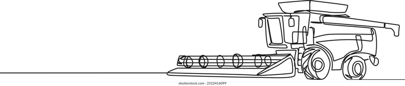 desenho contínuo de linha única da ceifeira-debulhadora, ilustração vetorial de arte de linha