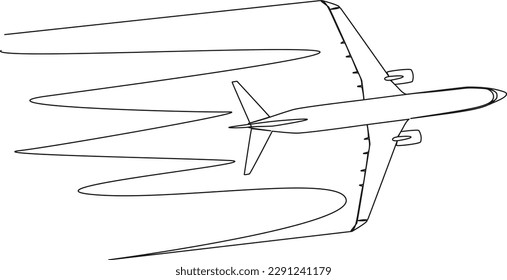 fortlaufende Einzeilenzeichnung des Verkehrsflugzeugs, KunstVektorgrafik von Jetliner-Linien