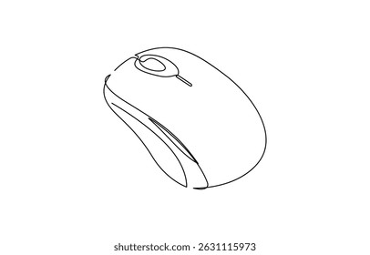 Continuous single line drawing of computer mouse icon. Vector illustration, Mouse outline drawing illustration. Continuous line draw mouse for laptop, pc vector.