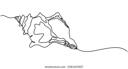 Continuous single line drawing of conch snail shell. Seashell symbol and banner of beauty spa and wellness salon in simple linear style. Vector illustration, Seashell drawing in the form of one pro. 