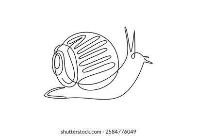 Continuous single line drawing of conch snail shell. Seashell symbol and banner of beauty spa and wellness salon in simple linear style