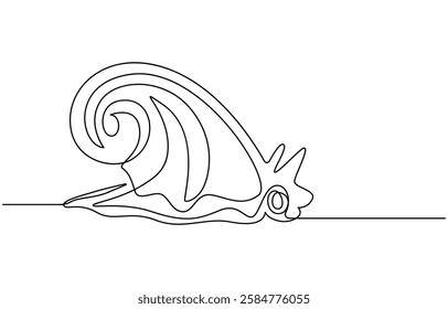 Continuous single line drawing of conch snail shell. Seashell symbol and banner of beauty spa and wellness salon in simple linear style