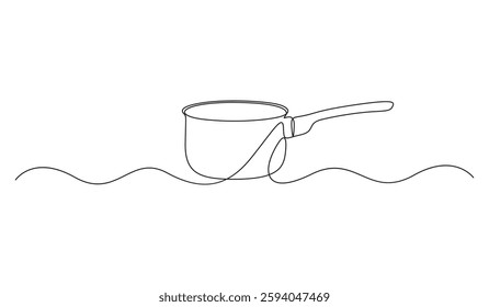 Continuous single line drawing of cooking pot. Saucepan single line art. One line art utensils. Vector illustration