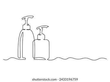 Dibujo continuo de una sola línea. Botella de champú cosmético. Ilustración vectorial aislada sobre fondo blanco. Vector profesional