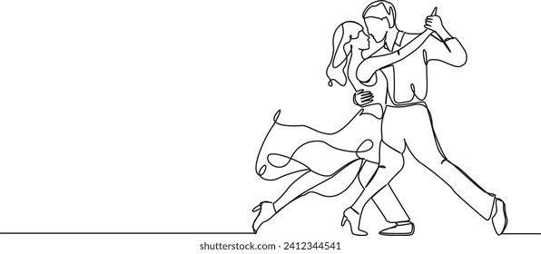 continuous single line drawing of couple dancing, line art vector illustration