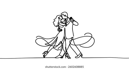 continuous single line drawing of couple dancing, line art vector illustration