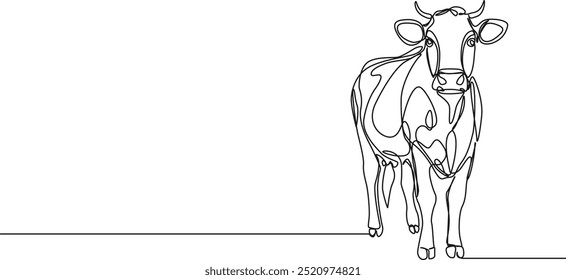 continuous single line drawing of a cow, line art vector illustration