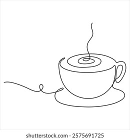 Continuous single line drawing a cup of coffee or tea Coffee single line art drawing sketch vector illustration