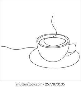Continuous single line drawing a cup of coffee or tea Coffee single line art drawing sketch vector illustration