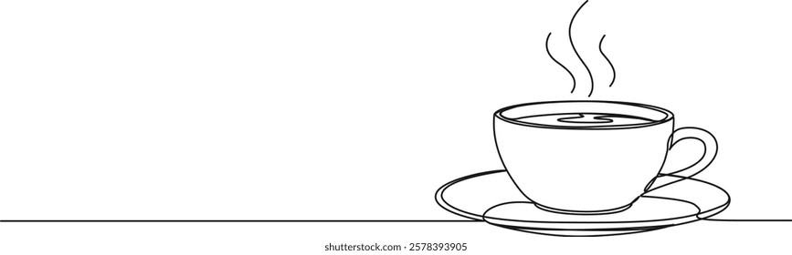 continuous single line drawing of cup of hot coffee or tea, line art vector illustration