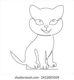 Continuous single line drawing of a cute cat pet animal  vector art drawing